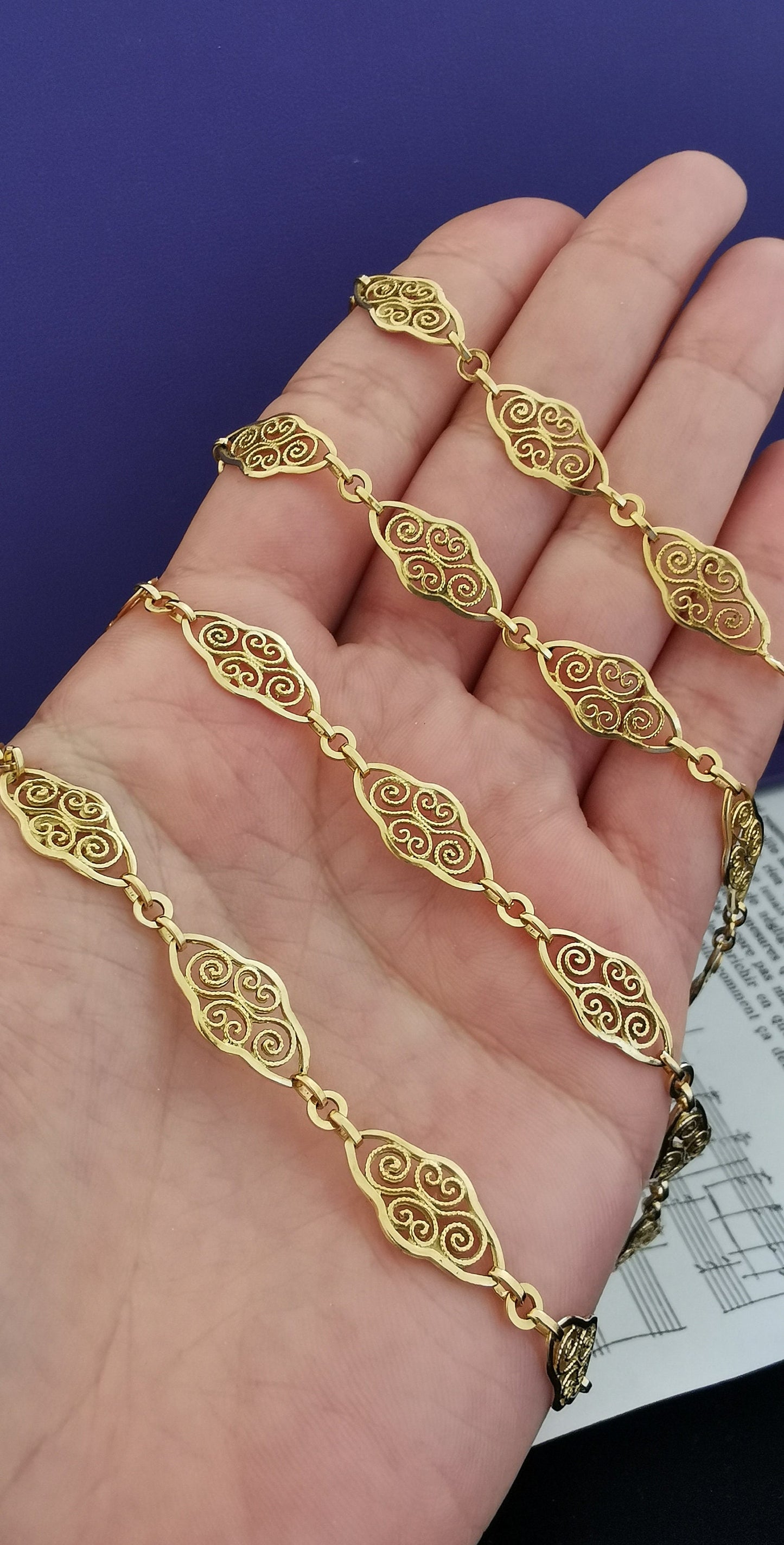 32" 18K 1900 Antique Victorian Filigree Chain Antique French Gold  Necklace French 18K gold necklace gift for her