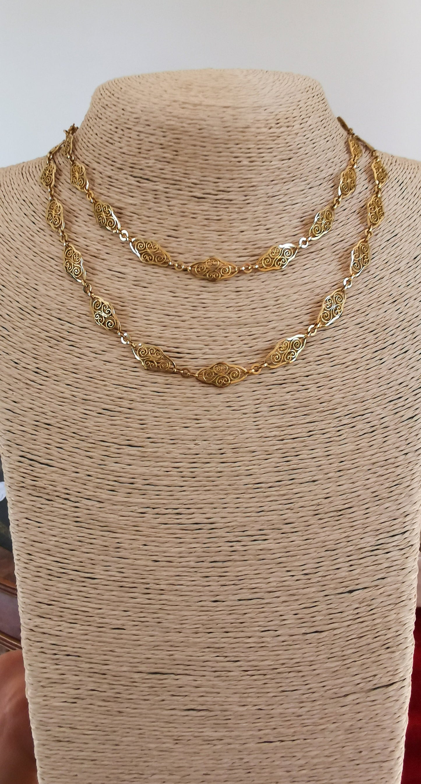 32" 18K 1900 Antique Victorian Filigree Chain Antique French Gold  Necklace French 18K gold necklace gift for her