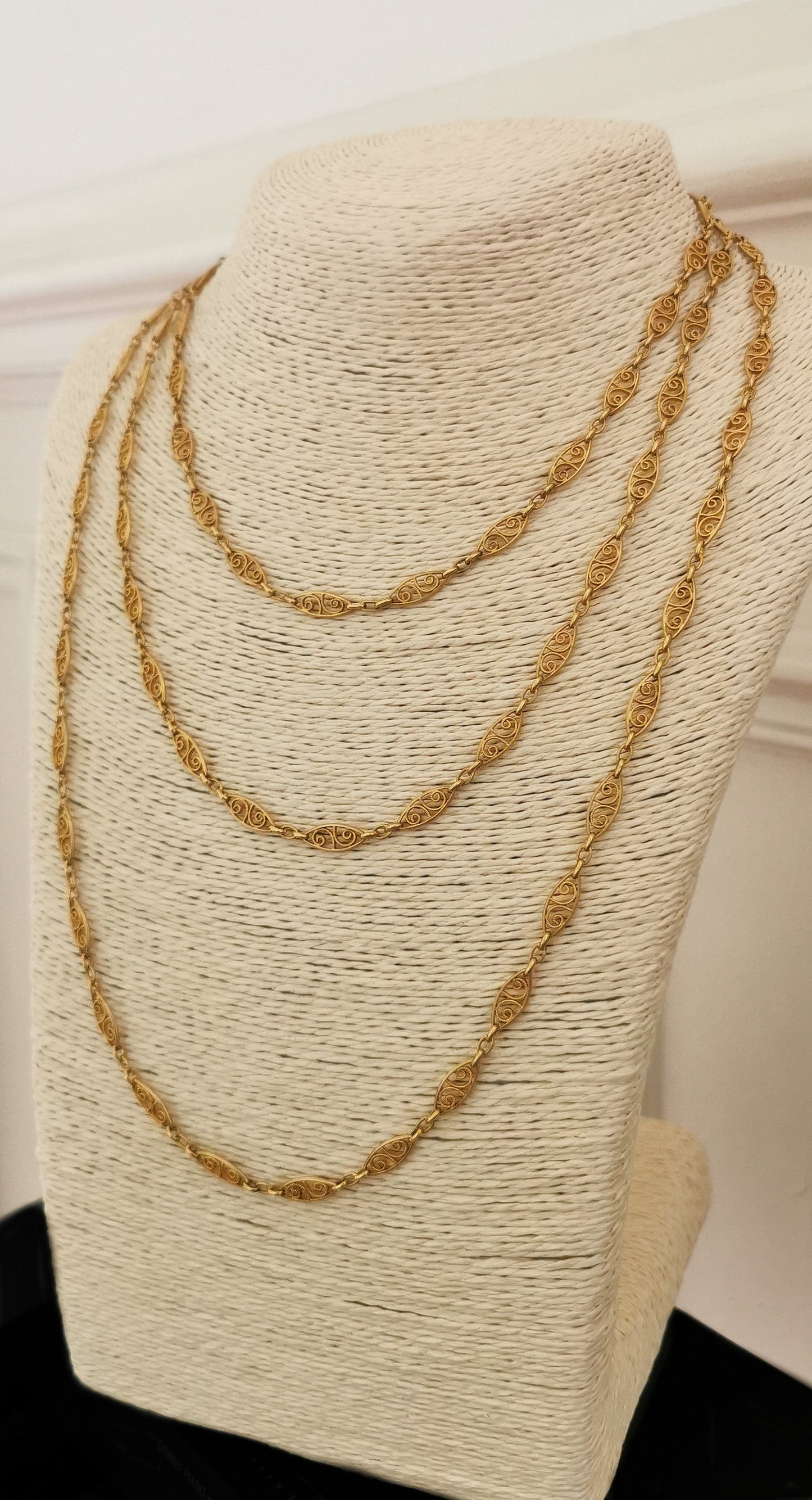 1900 Longuard Chain Antique French Gold Filled Filigree Chain 1900 Antique Chain Antique Gold Necklace Edwardian Chain gift for her