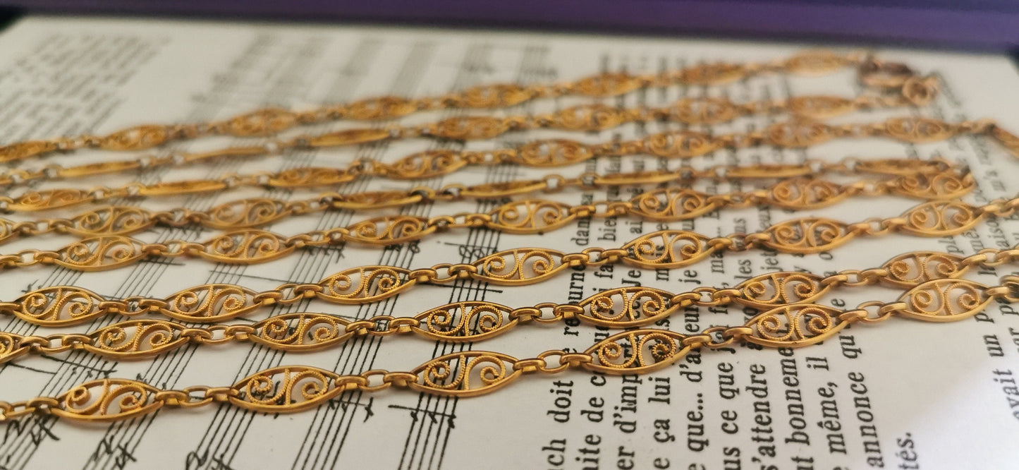 1900 Longuard Chain Antique French Gold Filled Filigree Chain 1900 Antique Chain Antique Gold Necklace Edwardian Chain gift for her
