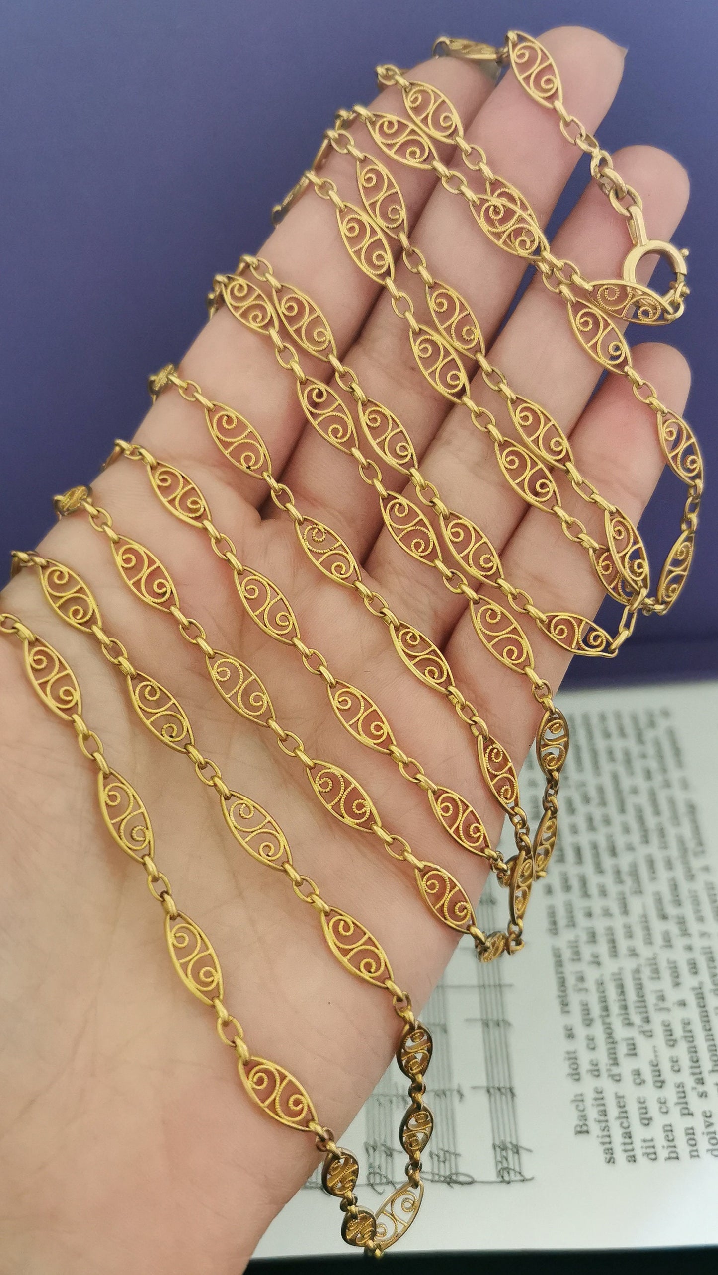 1900 Longuard Chain Antique French Gold Filled Filigree Chain 1900 Antique Chain Antique Gold Necklace Edwardian Chain gift for her