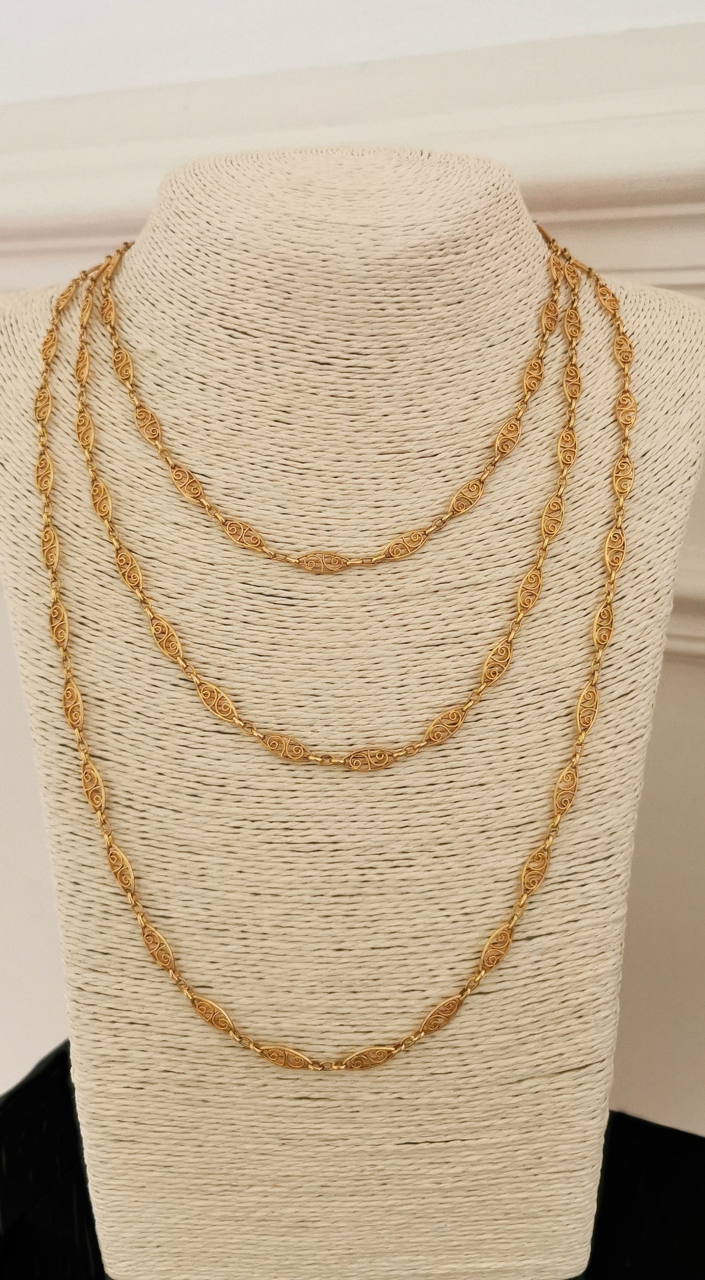 1900 Longuard Chain Antique French Gold Filled Filigree Chain 1900 Antique Chain Antique Gold Necklace Edwardian Chain gift for her