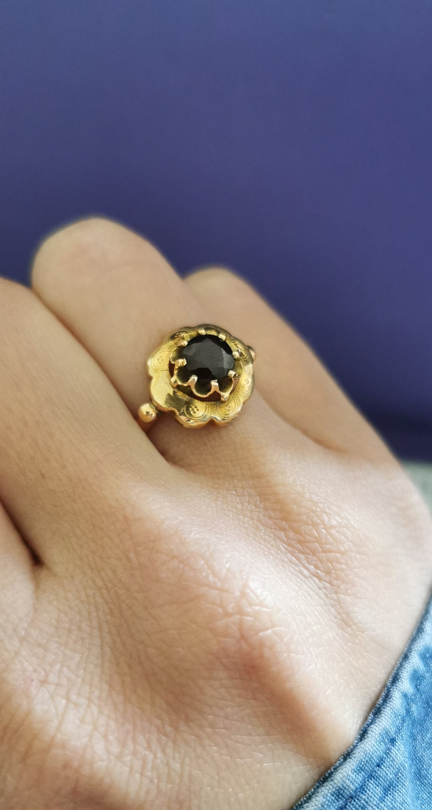 1850's Antique Ring French 18ct Gold Garnet Ring Antique Victorian Ring