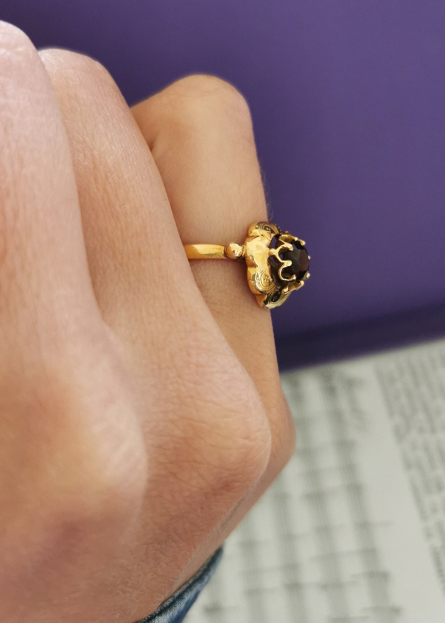 1850's Antique Ring French 18ct Gold Garnet Ring Antique Victorian Ring