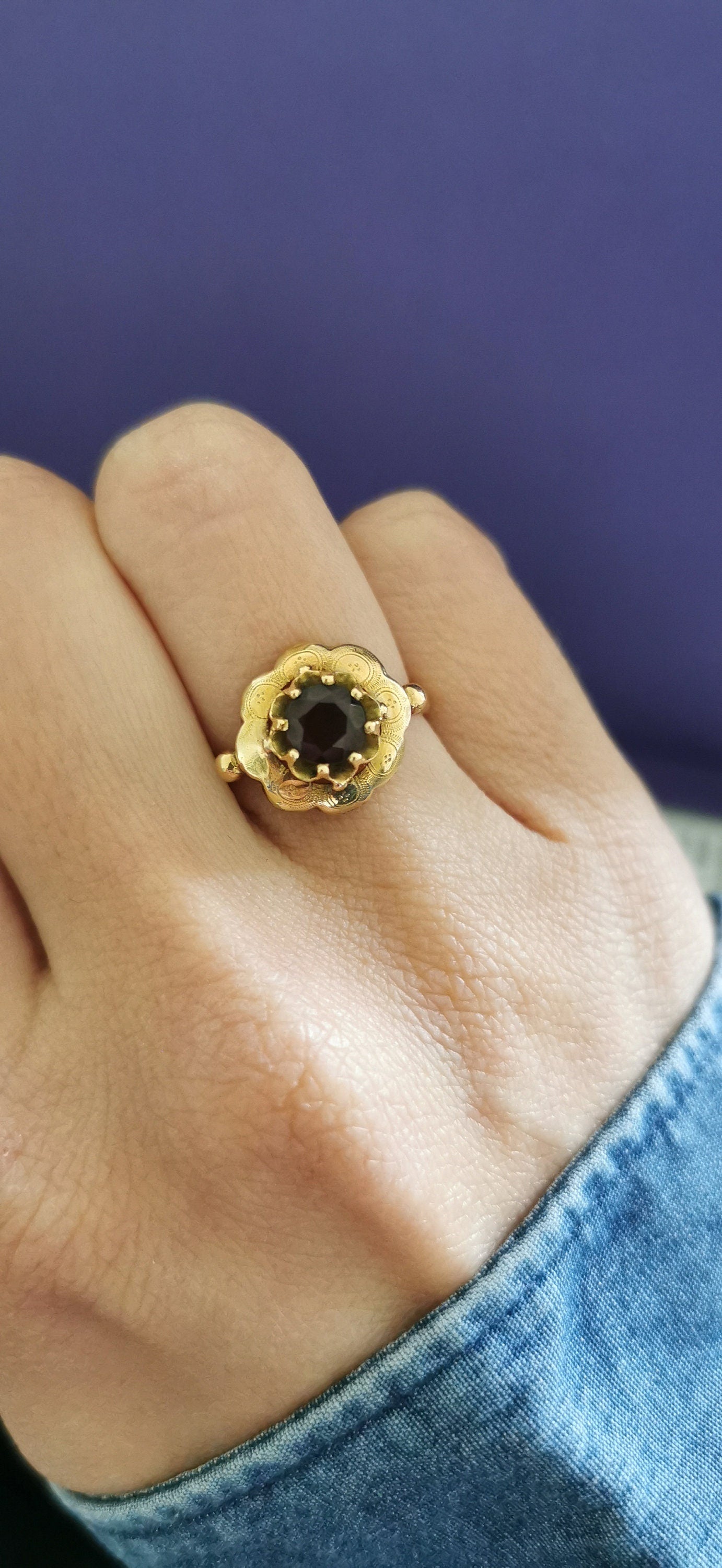 1850's Antique Ring French 18ct Gold Garnet Ring Antique Victorian Ring