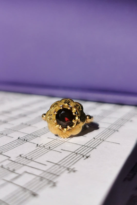 1850's Antique Ring French 18ct Gold Garnet Ring Antique Victorian Ring