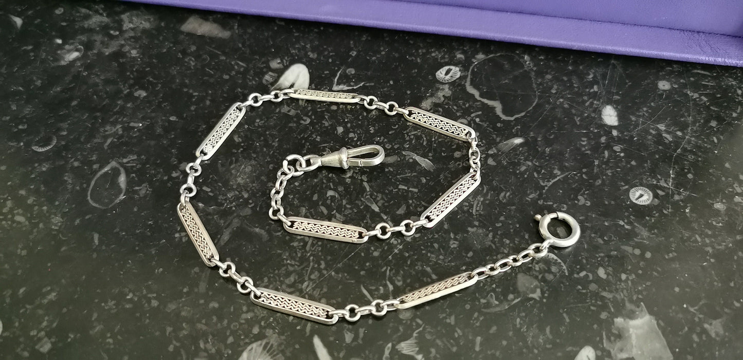 1920's Art Deco Chain Silver Double bracelet Antique French Albert Watch Chain gift for her