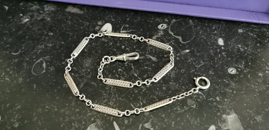 1920's Art Deco Chain Silver Double bracelet Antique French Albert Watch Chain gift for her