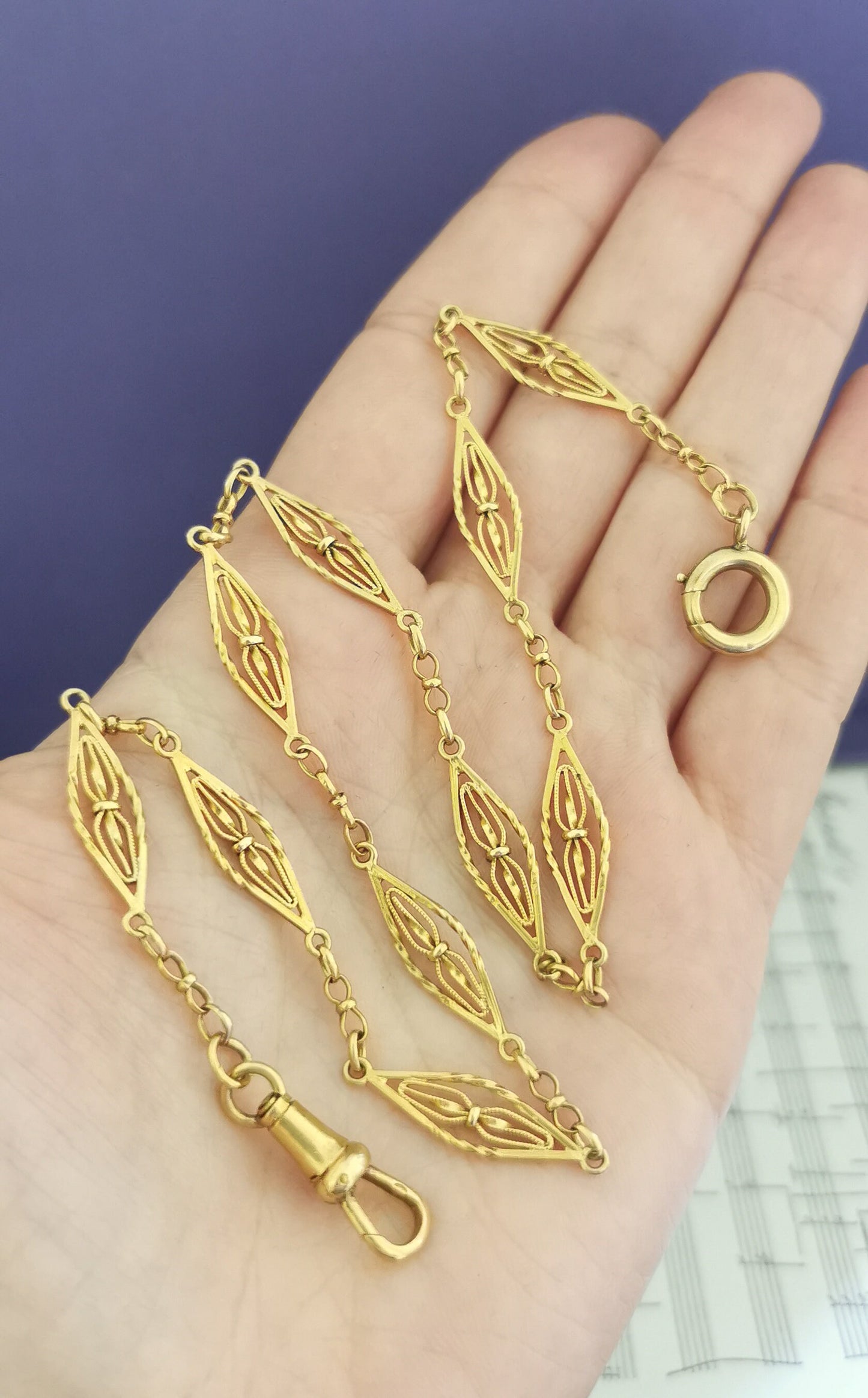 16" 18K Antique Edwardian Gold Albert Watch Chain 1900s 18K Gold Necklace