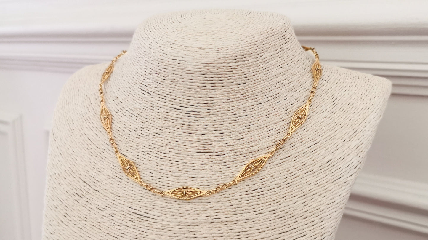 16" 18K Antique Edwardian Gold Albert Watch Chain 1900s 18K Gold Necklace