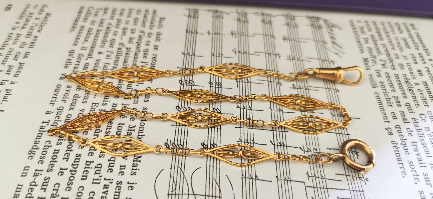 16" 18K Antique Edwardian Gold Albert Watch Chain 1900s 18K Gold Necklace