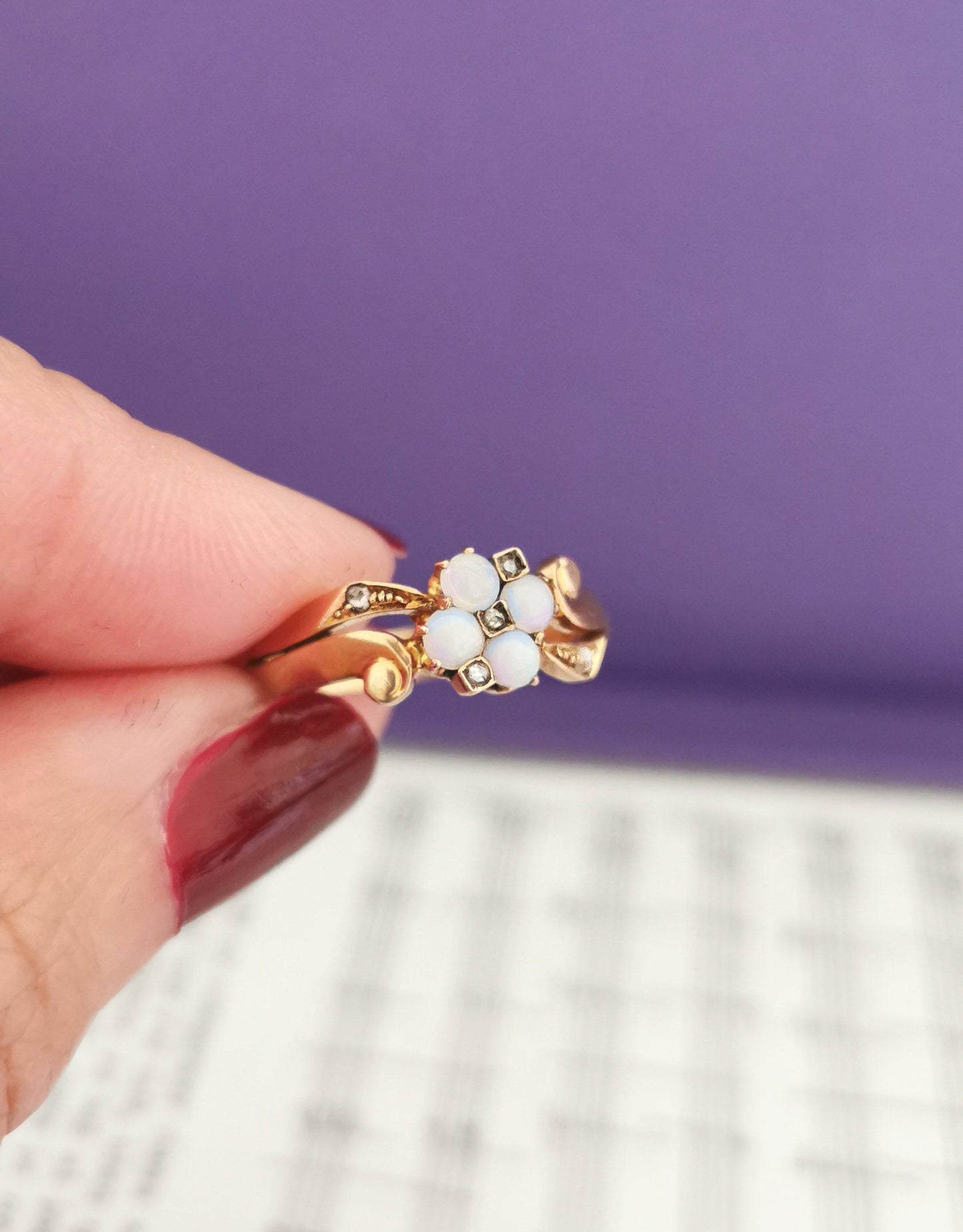 18K Antique Opal Diamond Ring Art Nouveau Ring  1900 Rose Gold ring 18K opal ring Antique diamond ring Antique Gold Opal ring gift for wife
