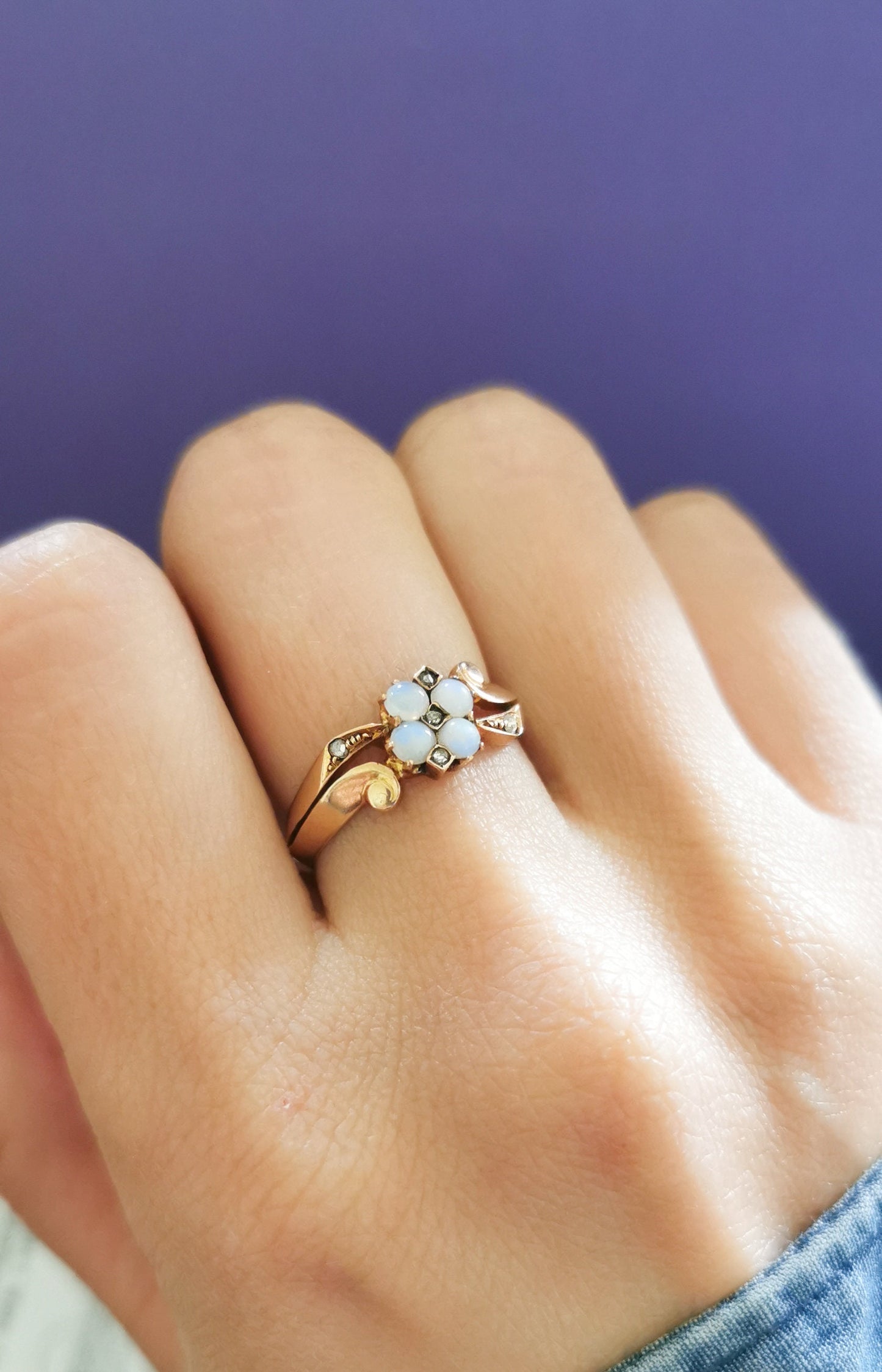 18K Antique Opal Diamond Ring Art Nouveau Ring  1900 Rose Gold ring 18K opal ring Antique diamond ring Antique Gold Opal ring gift for wife