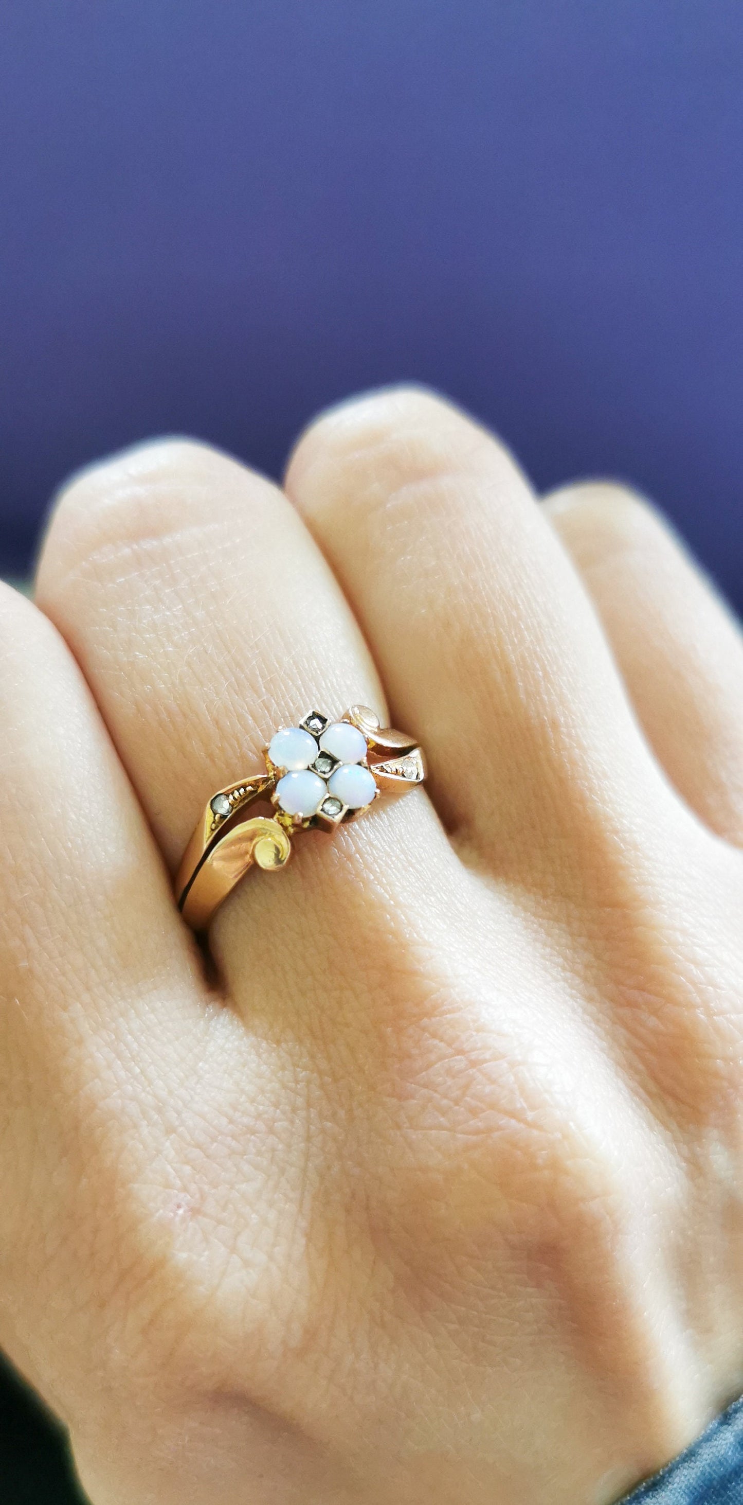 18K Antique Opal Diamond Ring Art Nouveau Ring  1900 Rose Gold ring 18K opal ring Antique diamond ring Antique Gold Opal ring gift for wife