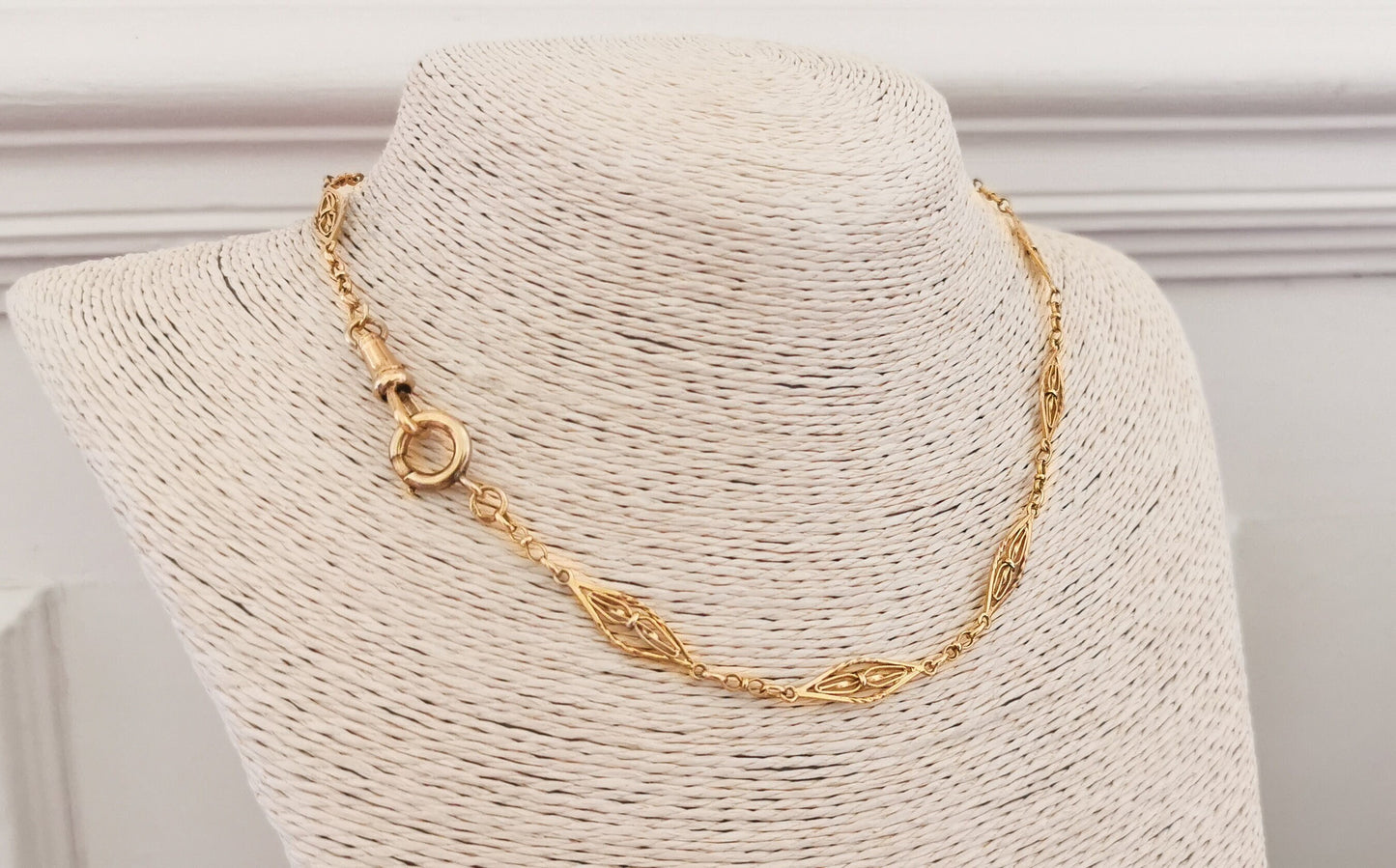 16" 18K Antique Edwardian Gold Albert Watch Chain 1900s 18K Gold Necklace