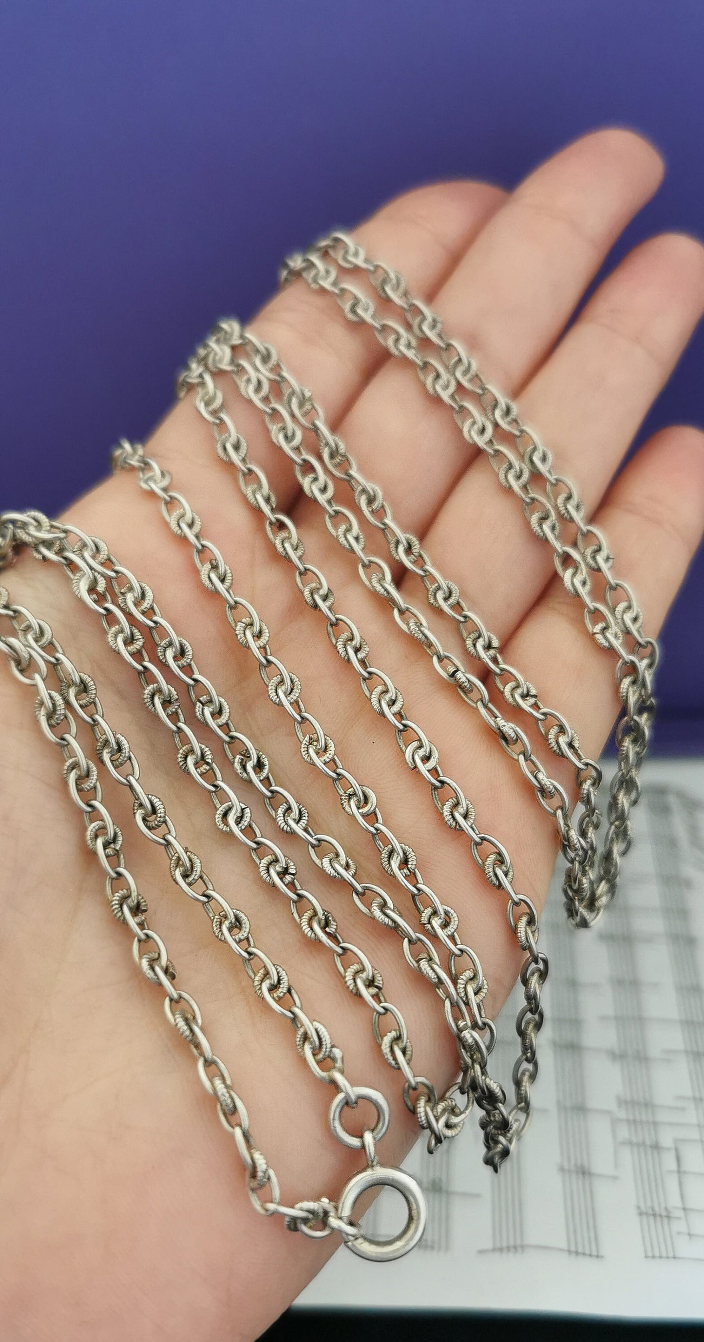 56" Antique Victorian Silver french Longuard chain 1850 s Antique french silver chain Antique silver Necklace Muff Chain gift for her