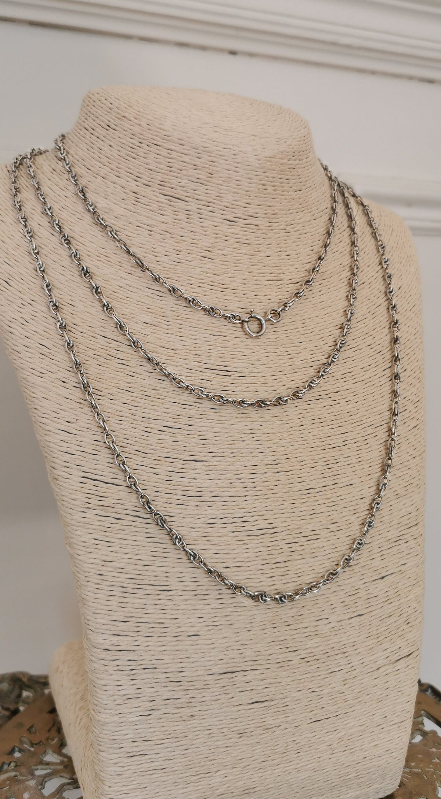 56" Antique Victorian Silver french Longuard chain 1850 s Antique french silver chain Antique silver Necklace Muff Chain gift for her