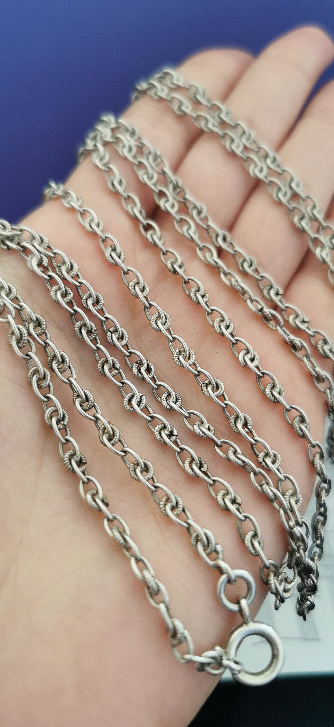 56" Antique Victorian Silver french Longuard chain 1850 s Antique french silver chain Antique silver Necklace Muff Chain gift for her