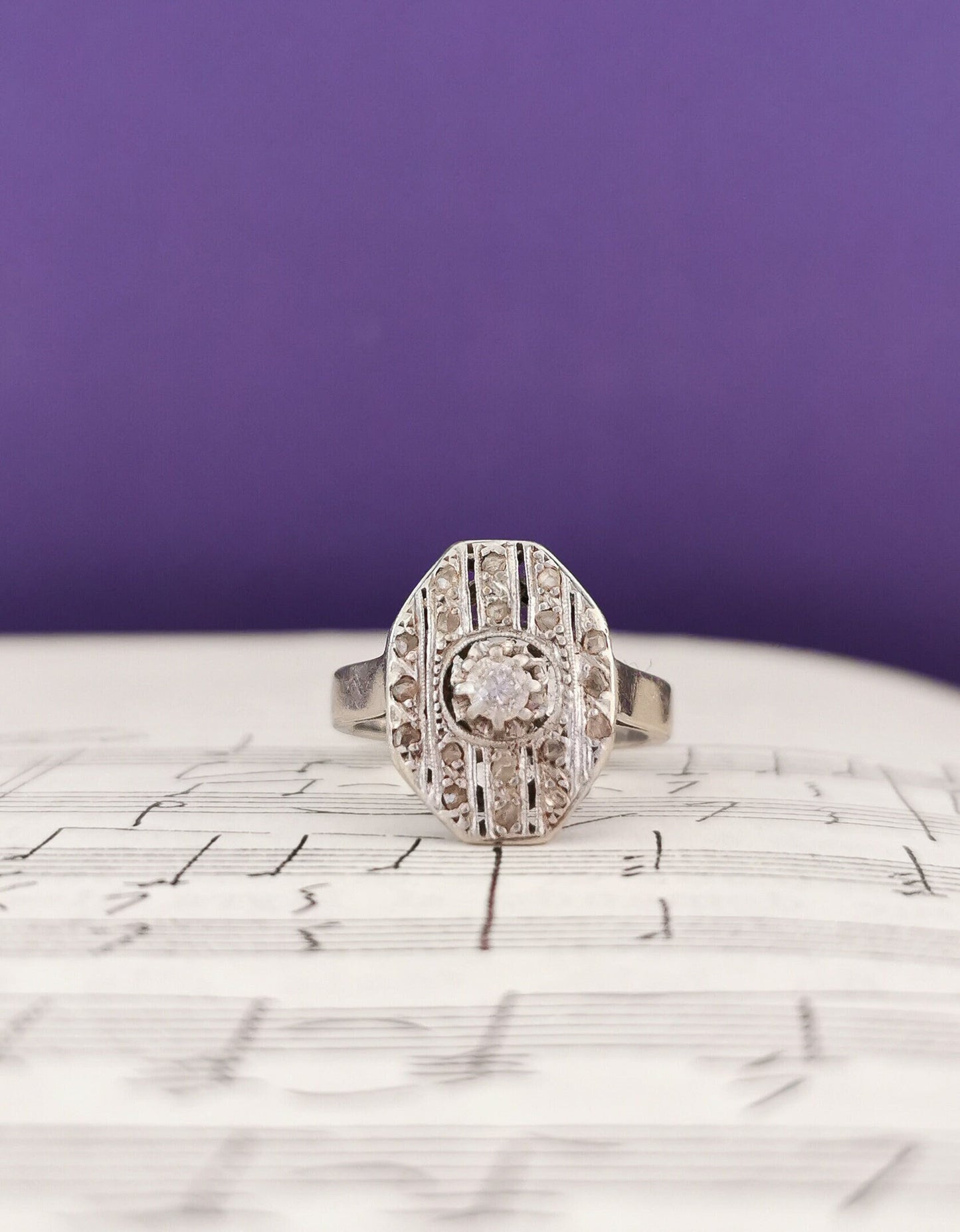 18K Diamond Art Deco Ring 18ct white gold and diamond ring Antique 18K Diamond Ring Gold and Diamond Engagement Ring Gift for Her