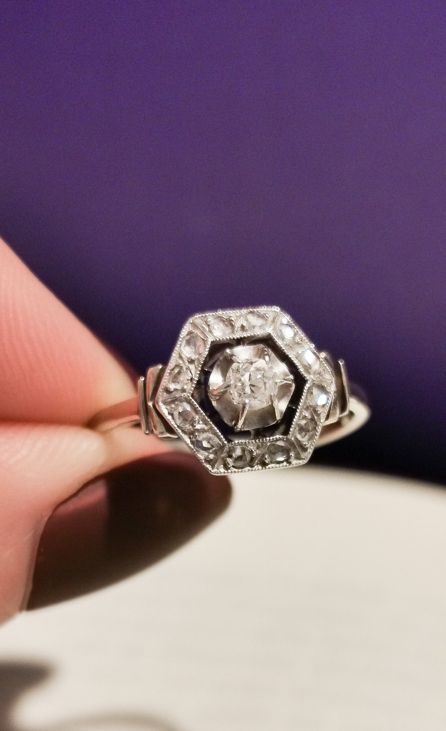 18K Diamond Art Deco French Ring 18ct white gold and diamond ring Antique 18K Diamond Ring Gold and Diamond Engagement Ring Gift for Her