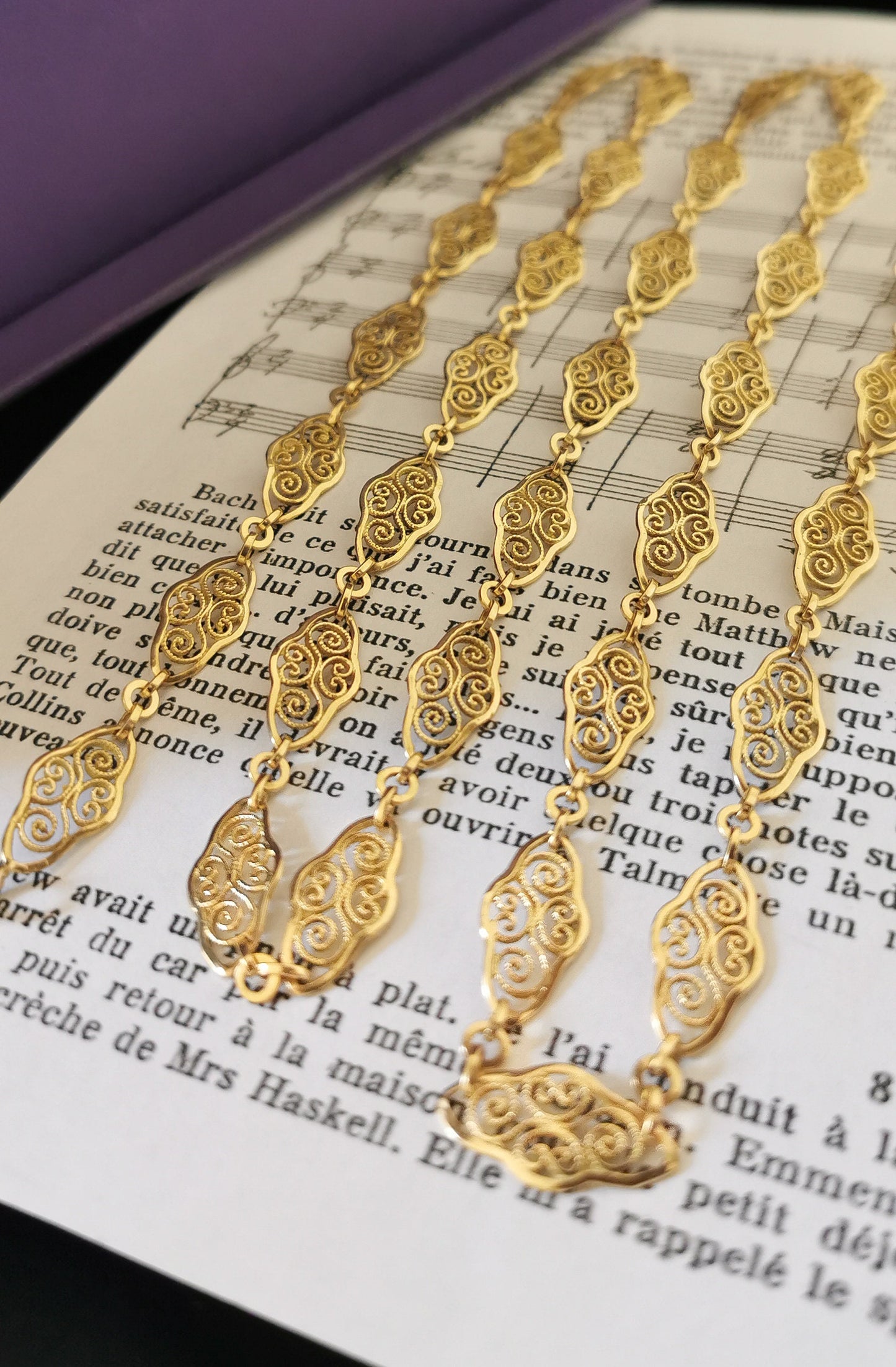 32" 18K 1900 Antique Victorian Filigree Chain Antique French Gold  Necklace French 18K gold necklace gift for her