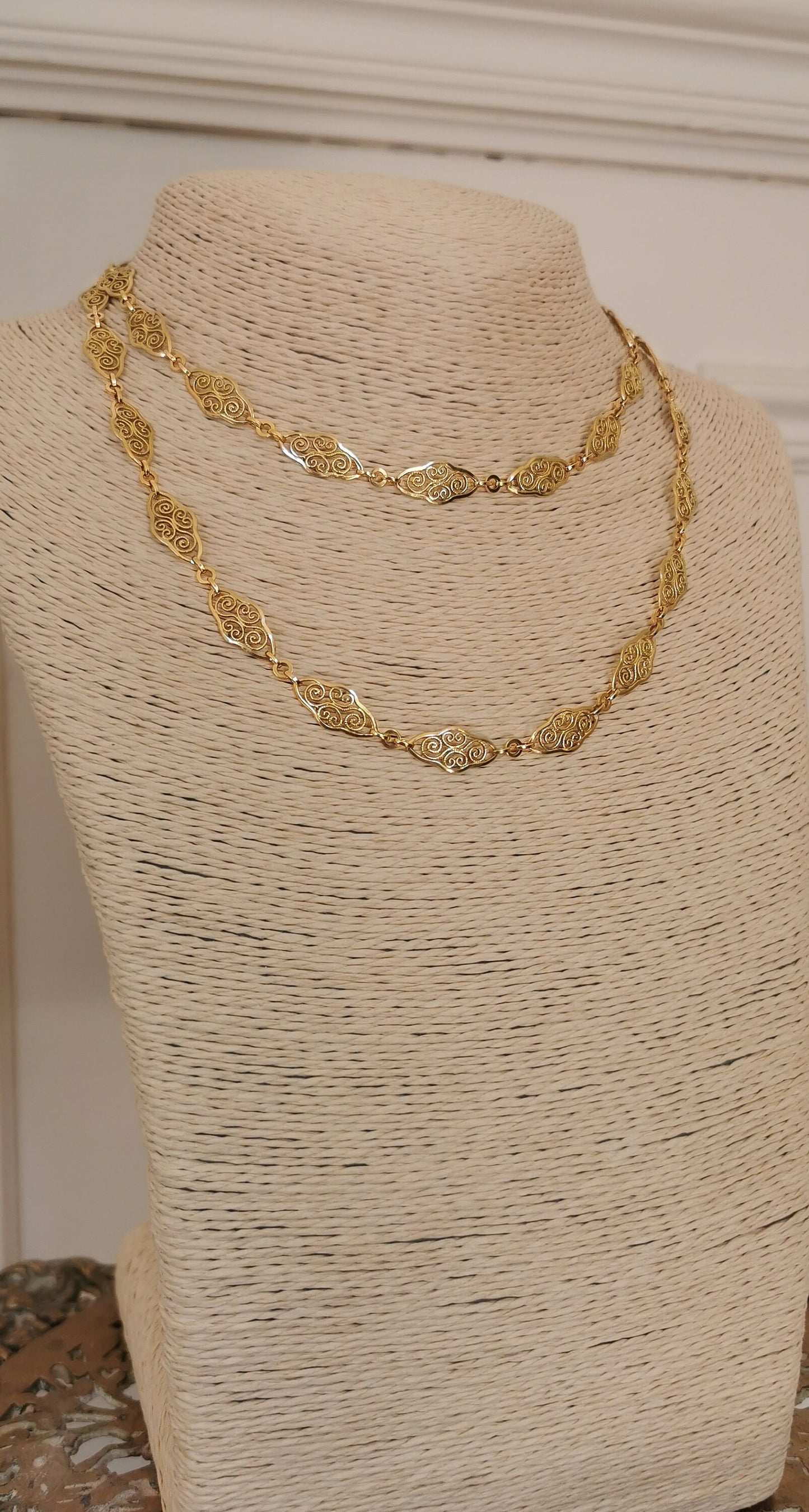 32" 18K 1900 Antique Victorian Filigree Chain Antique French Gold  Necklace French 18K gold necklace gift for her