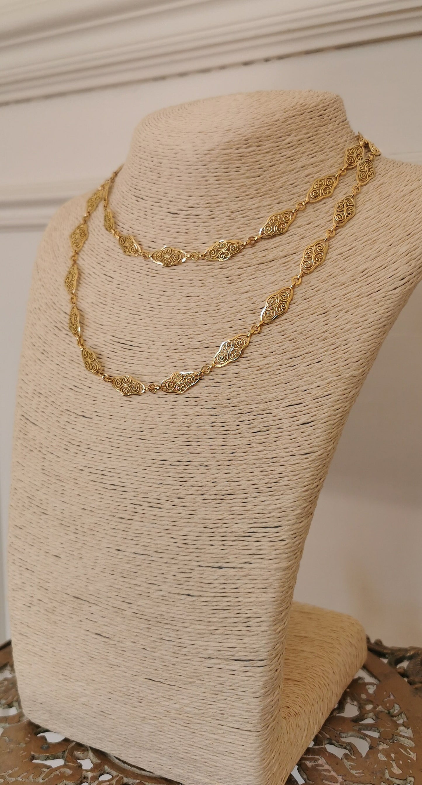 32" 18K 1900 Antique Victorian Filigree Chain Antique French Gold  Necklace French 18K gold necklace gift for her