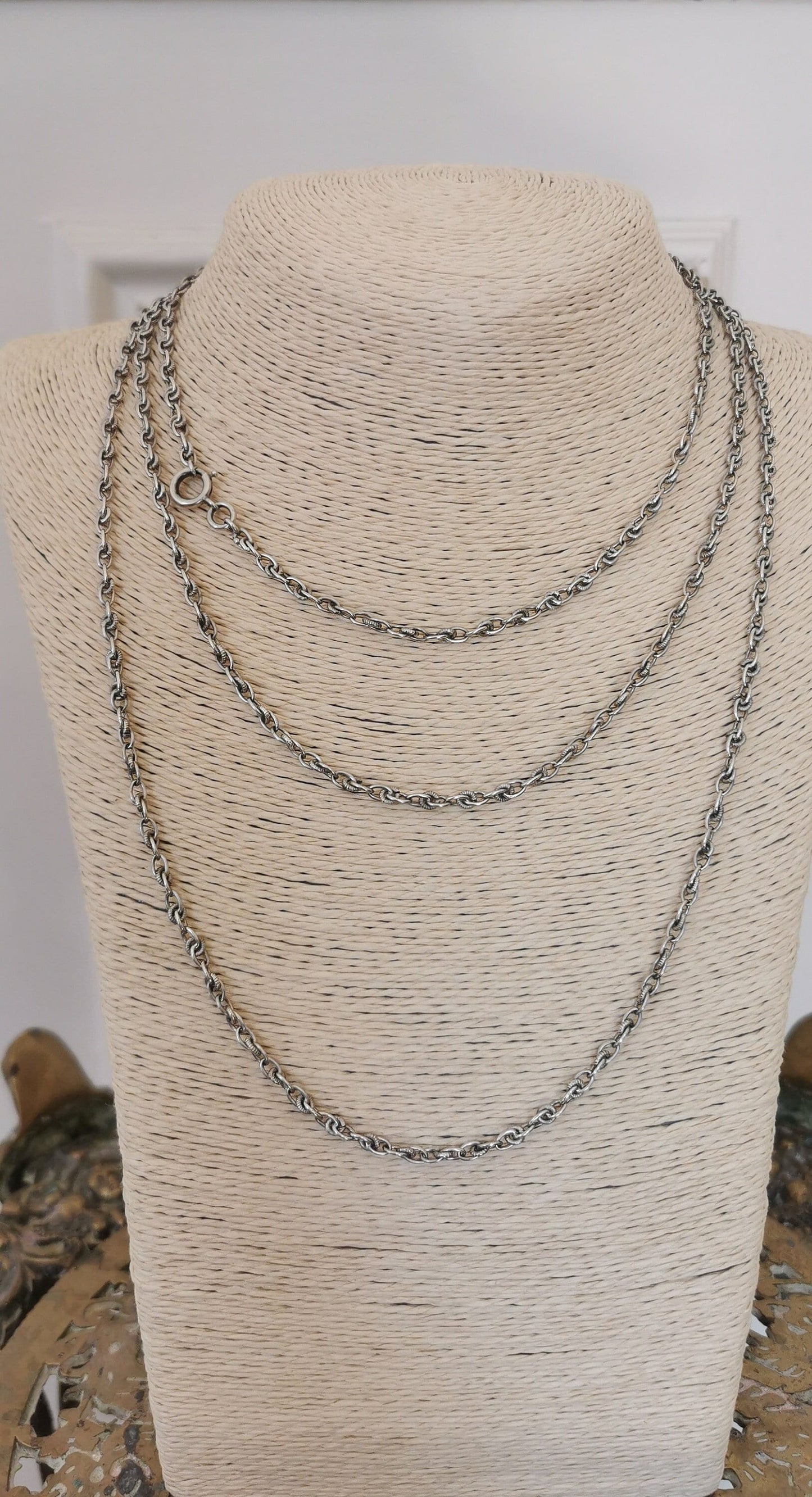 56" Antique Victorian Silver french Longuard chain 1850 s Antique french silver chain Antique silver Necklace Muff Chain gift for her