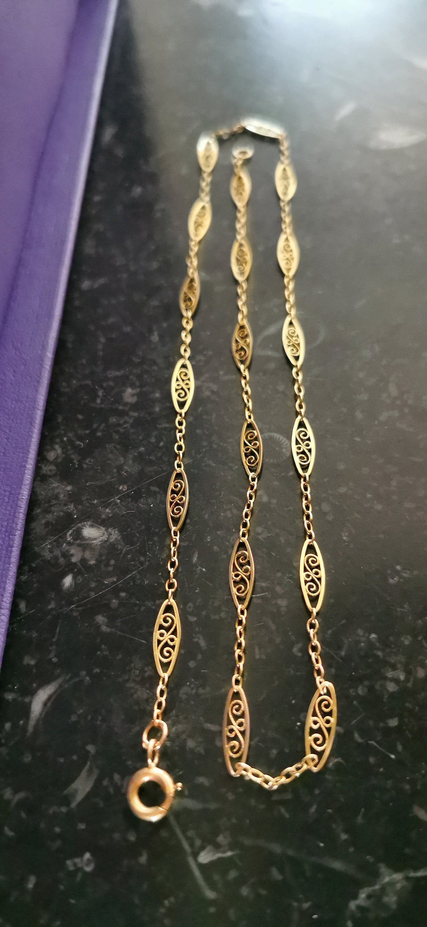 18ct 1900s Antique filigree chain Antique Filigree Necklace Art Nouveau Gold Filigree Necklace 1890 - 1900 Gold Chain gift for wife