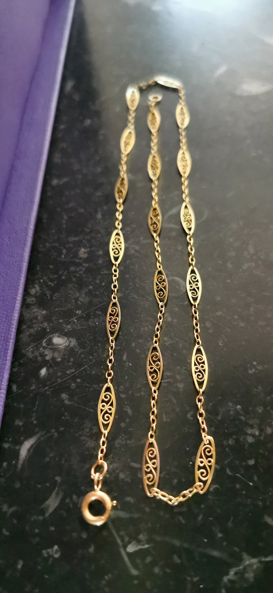 18ct 1900s Antique filigree chain Antique Filigree Necklace Art Nouveau Gold Filigree Necklace 1890 - 1900 Gold Chain gift for wife