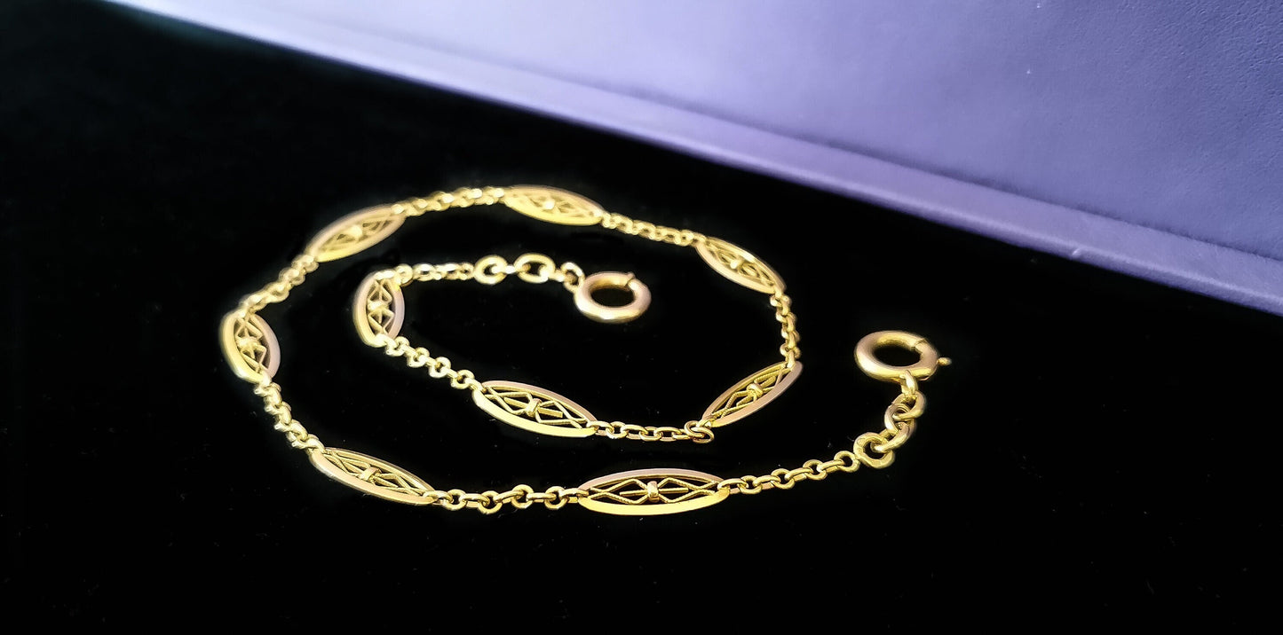 18ct 1880-1900 Antique French Napoleon III Gold Necklace 18 ct yellow gold French Filigree chain Victorian Necklace Gold chain gift for her