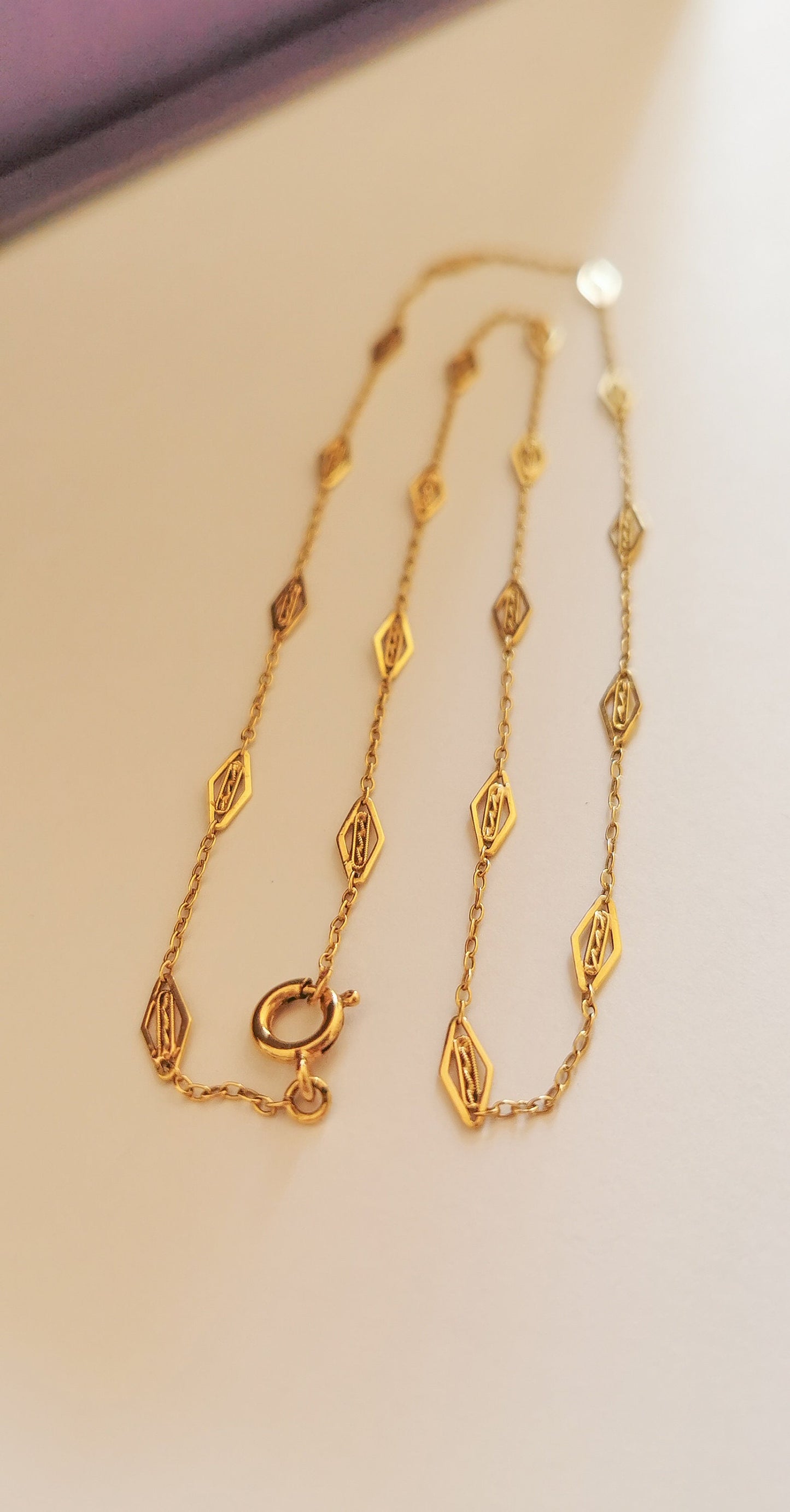 18K Antique Necklace 1900 Antique Filigree gold Chain Gold Necklace Gold Chain gift for wife Antique Necklace gift for her