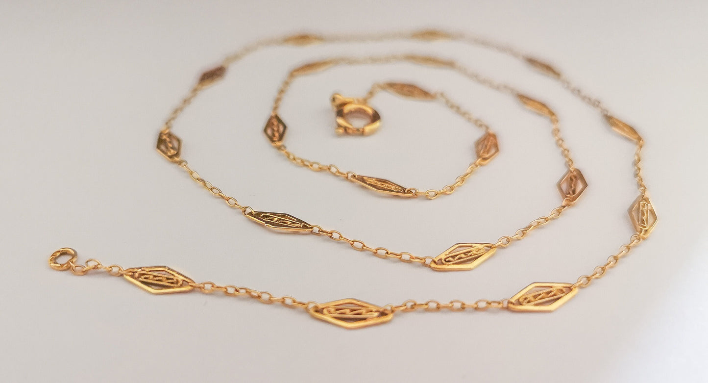 18K Antique Necklace 1900 Antique Filigree gold Chain Gold Necklace Gold Chain gift for wife Antique Necklace gift for her