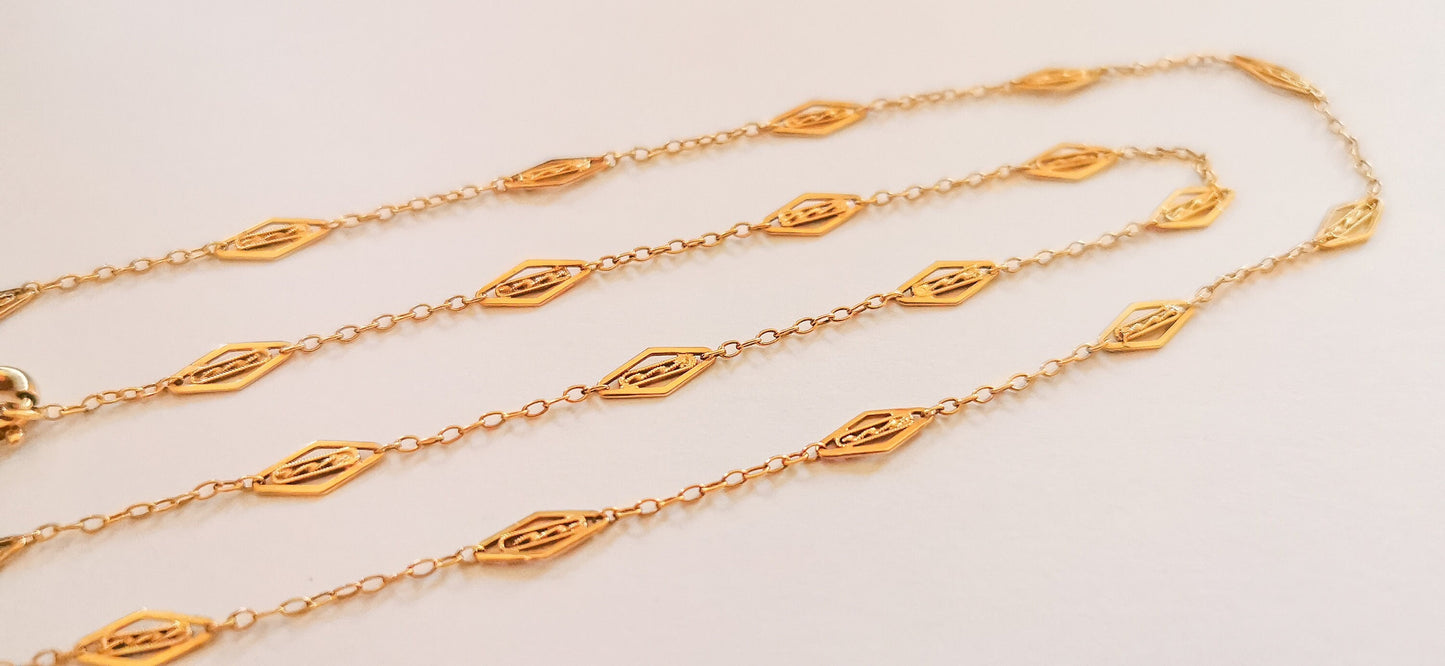 18K Antique Necklace 1900 Antique Filigree gold Chain Gold Necklace Gold Chain gift for wife Antique Necklace gift for her
