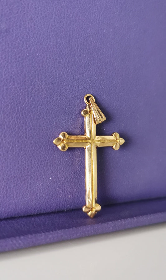 18K Gold Antique cross 1900s French Cross Antique 18ct Cross Antique gold Cross Antique religious Pendant Vintage gold cross 18K cross