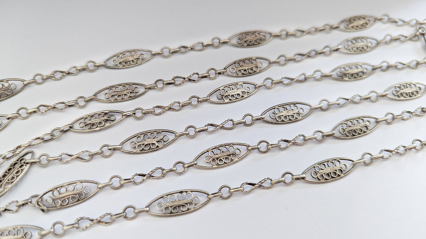52" 1880- 1910 Antique Necklace French silver filigree Edwardian Chain Antique Longuard chain Vintage Necklace gift for her