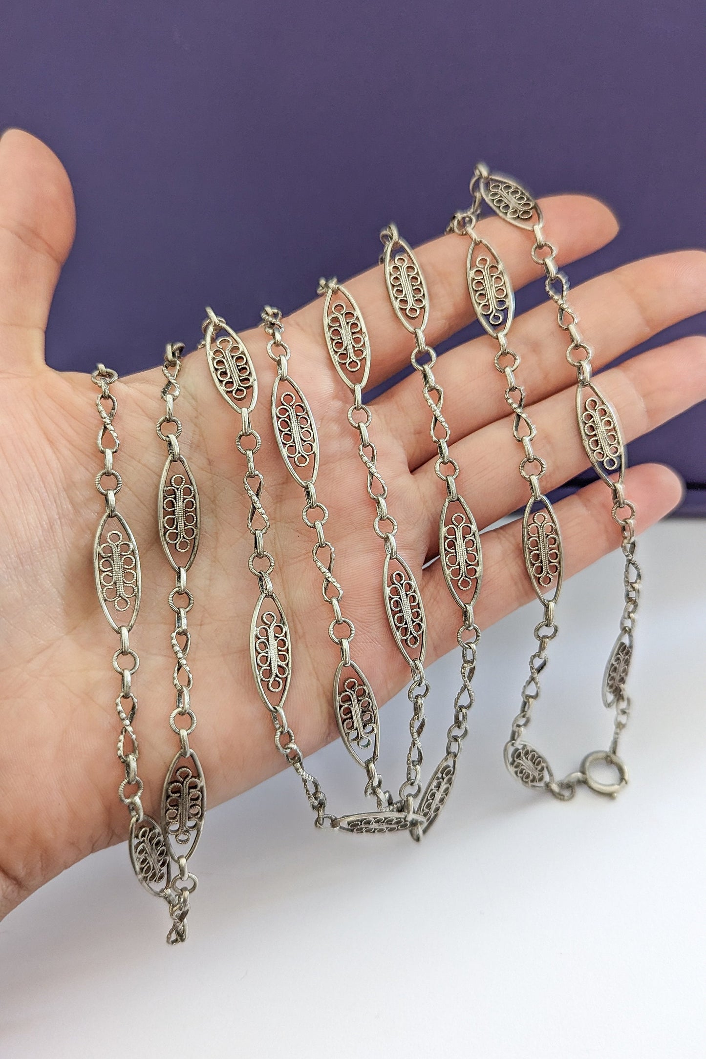 52" 1880- 1910 Antique Necklace French silver filigree Edwardian Chain Antique Longuard chain Vintage Necklace gift for her