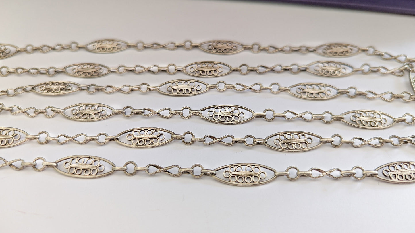 52" 1880- 1910 Antique Necklace French silver filigree Edwardian Chain Antique Longuard chain Vintage Necklace gift for her