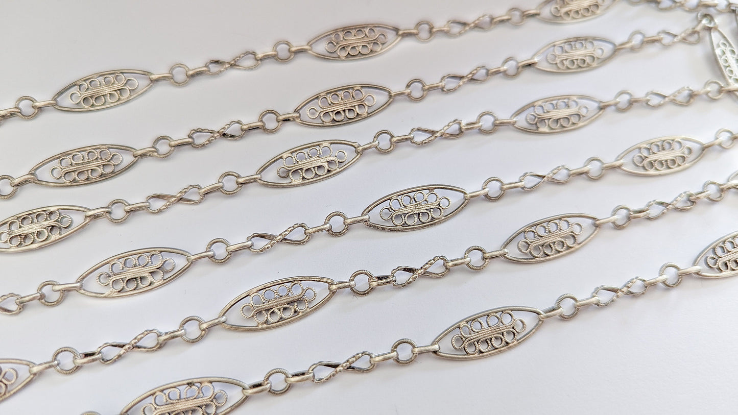 52" 1880- 1910 Antique Necklace French silver filigree Edwardian Chain Antique Longuard chain Vintage Necklace gift for her
