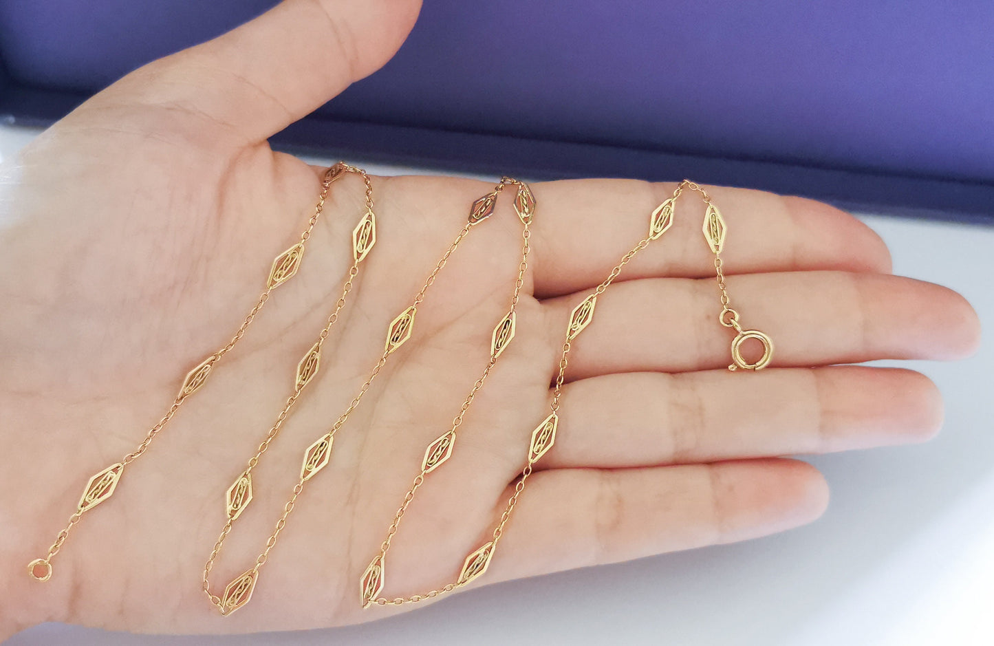 18K Antique Necklace 1900 Antique Filigree gold Chain Gold Necklace Gold Chain gift for wife Antique Necklace gift for her