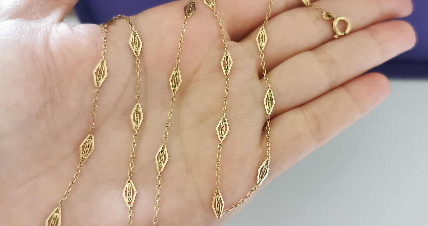 18K Antique Necklace 1900 Antique Filigree gold Chain Gold Necklace Gold Chain gift for wife Antique Necklace gift for her