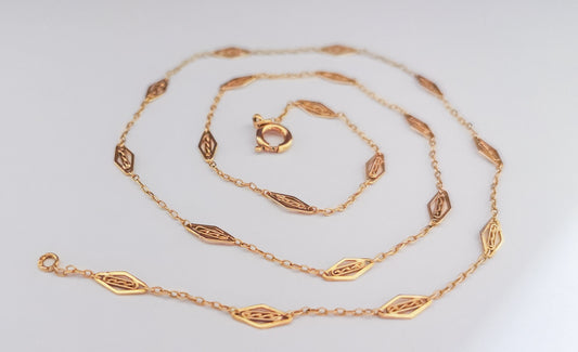 18K Antique Necklace 1900 Antique Filigree gold Chain Gold Necklace Gold Chain gift for wife Antique Necklace gift for her