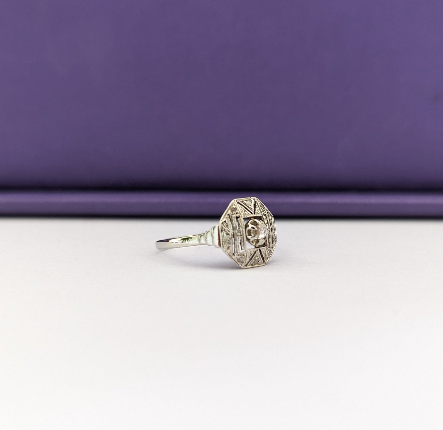 18K Art Deco French Ring 18K gold & Platinum diamond ring Antique 18K Diamond Ring Gold Diamond Engagement Ring Gift for Her