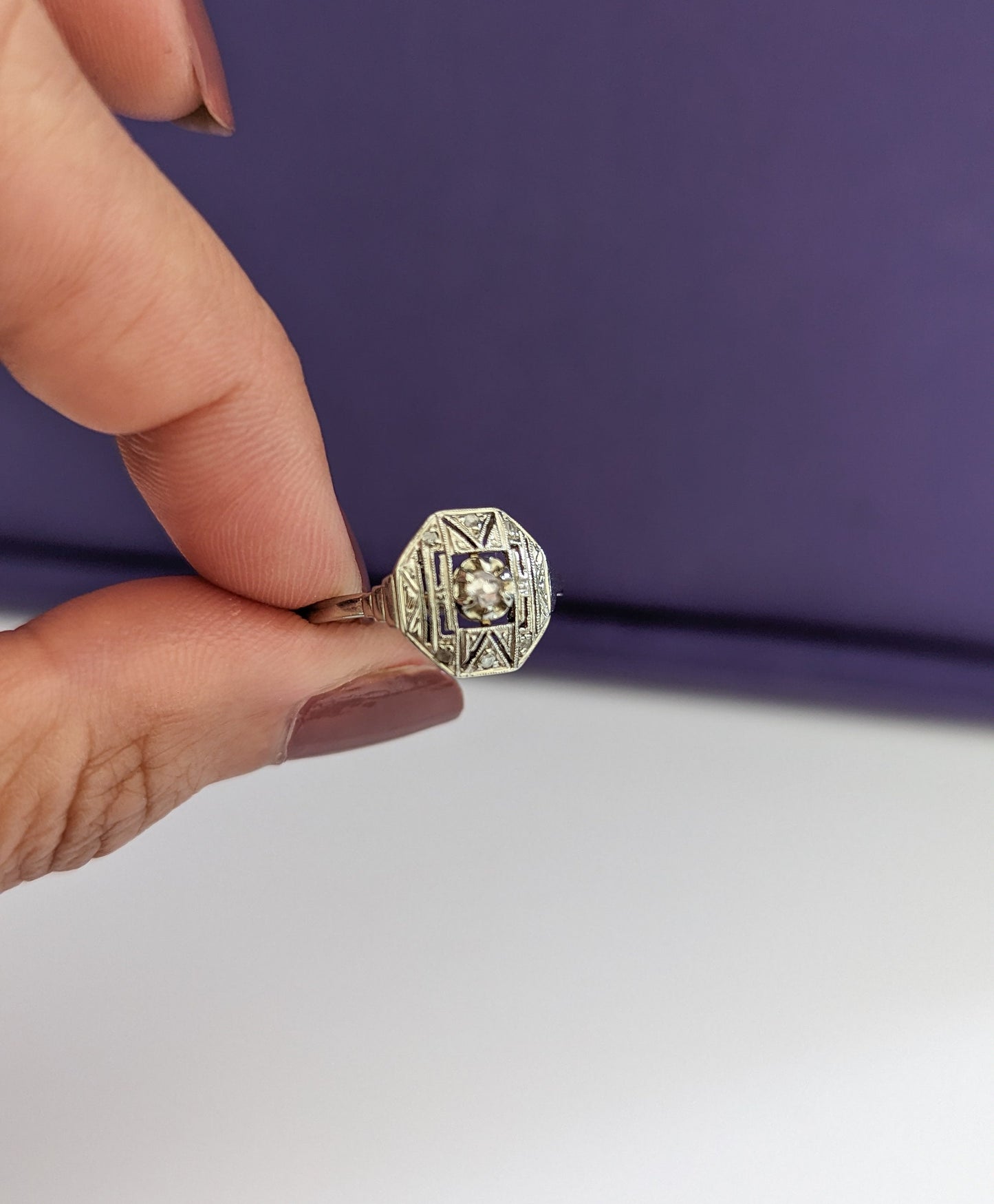 18K Art Deco French Ring 18K gold & Platinum diamond ring Antique 18K Diamond Ring Gold Diamond Engagement Ring Gift for Her