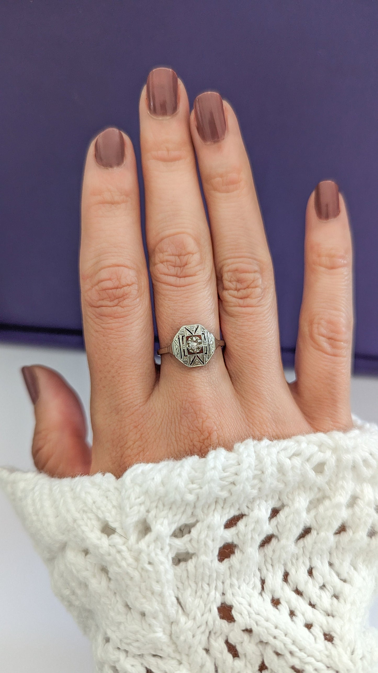 18K Art Deco French Ring 18K gold & Platinum diamond ring Antique 18K Diamond Ring Gold Diamond Engagement Ring Gift for Her