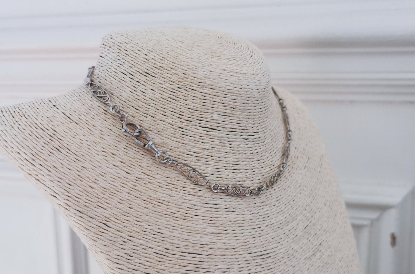 1900s Antique Bracelet French silver filigree chain Art nouveau watch chain