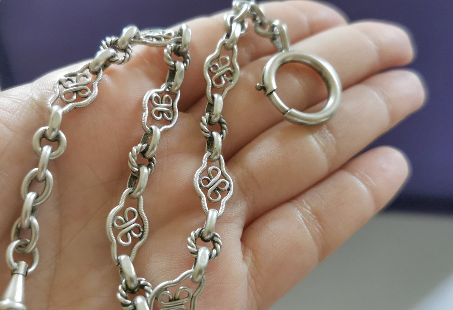 1900 Antique Silver Watch chain Antique Bracelet French silver Filigree Chain Antique Late Victorian Filigree Chain gift for her