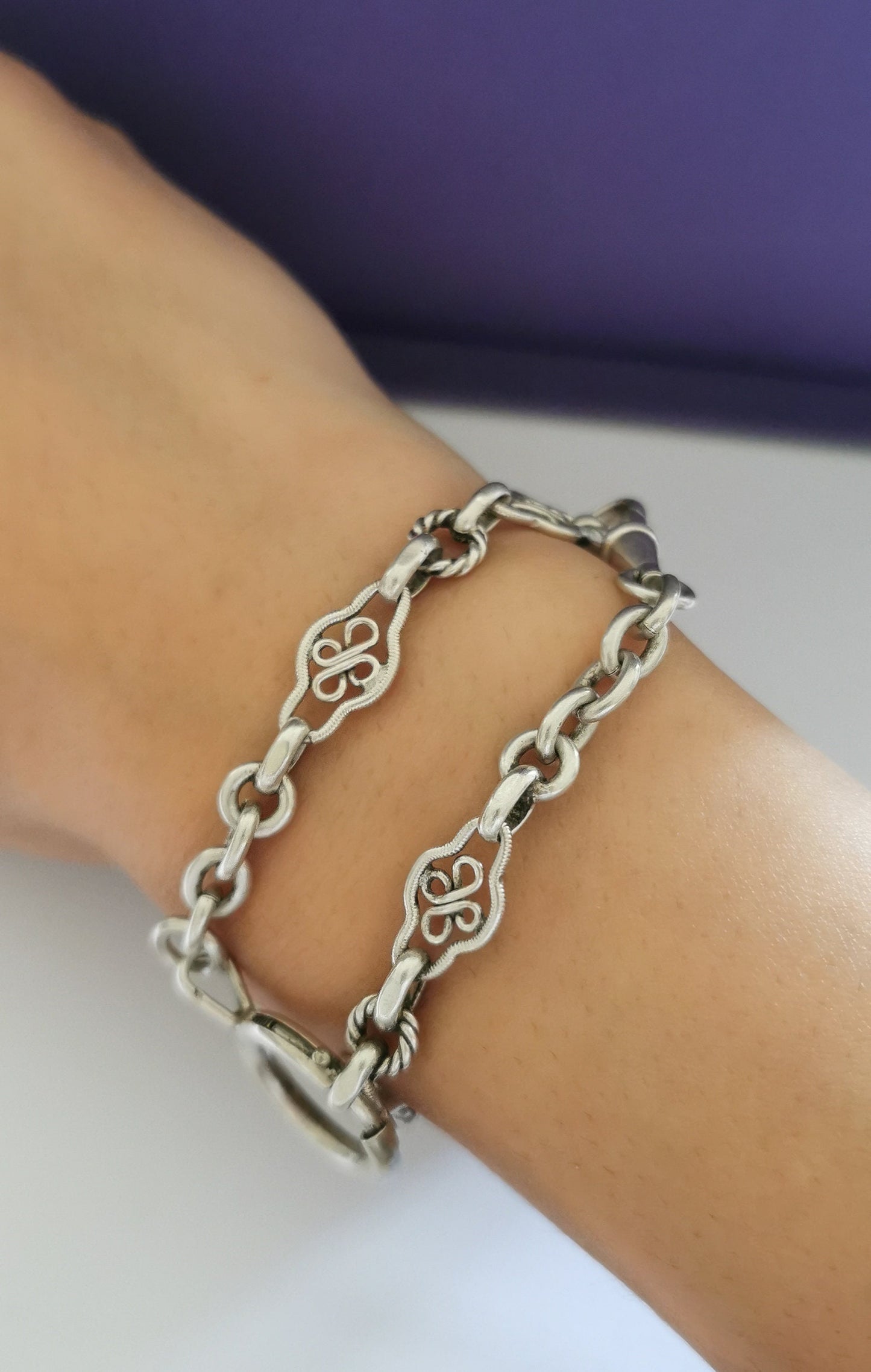 1900 Antique Silver Watch chain Antique Bracelet French silver Filigree Chain Antique Late Victorian Filigree Chain gift for her