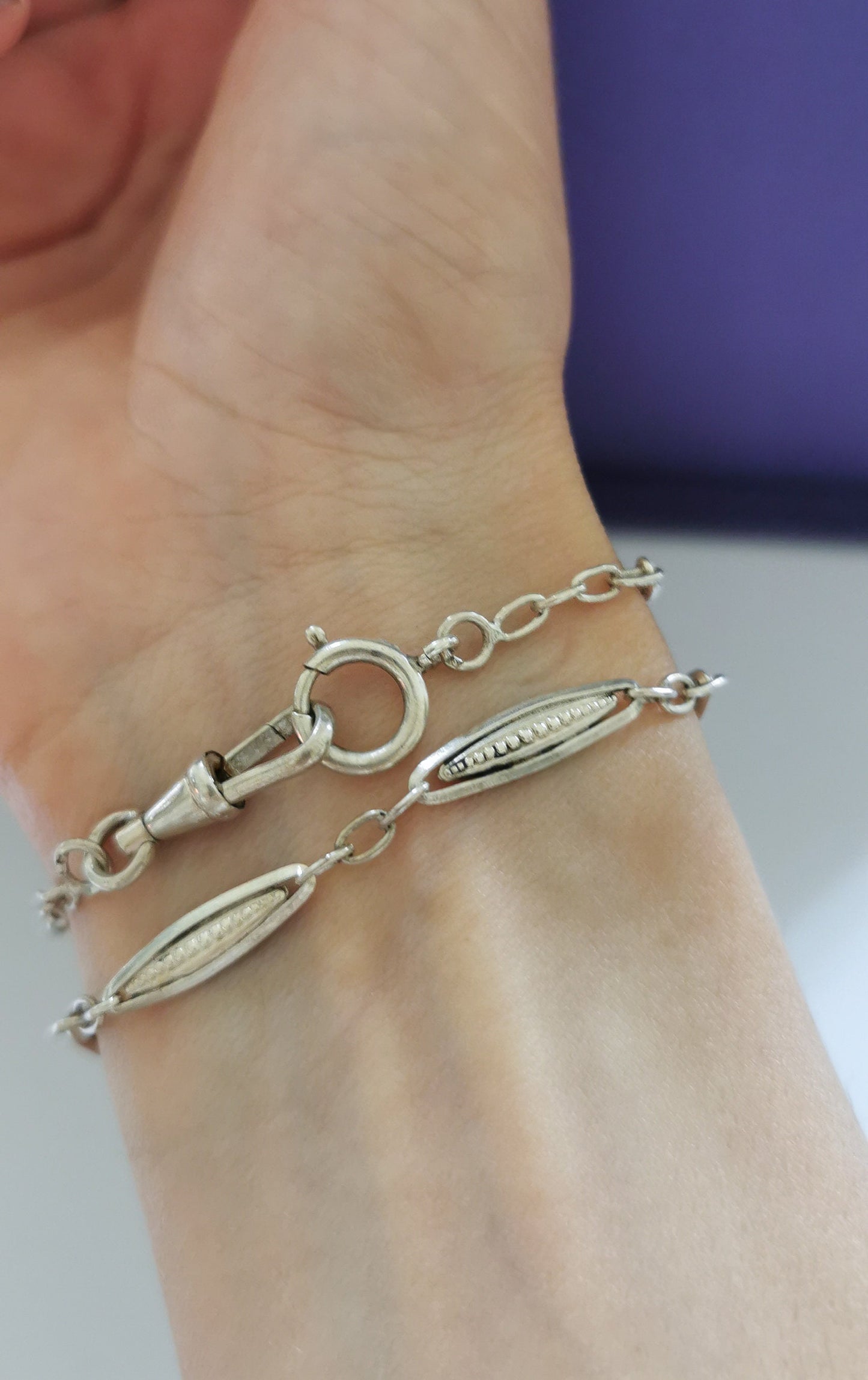 1930s Antique French Art Deco Watch Chain Antique Silver Bracelet Antique french chain gift for Her Vintage silver bracelet