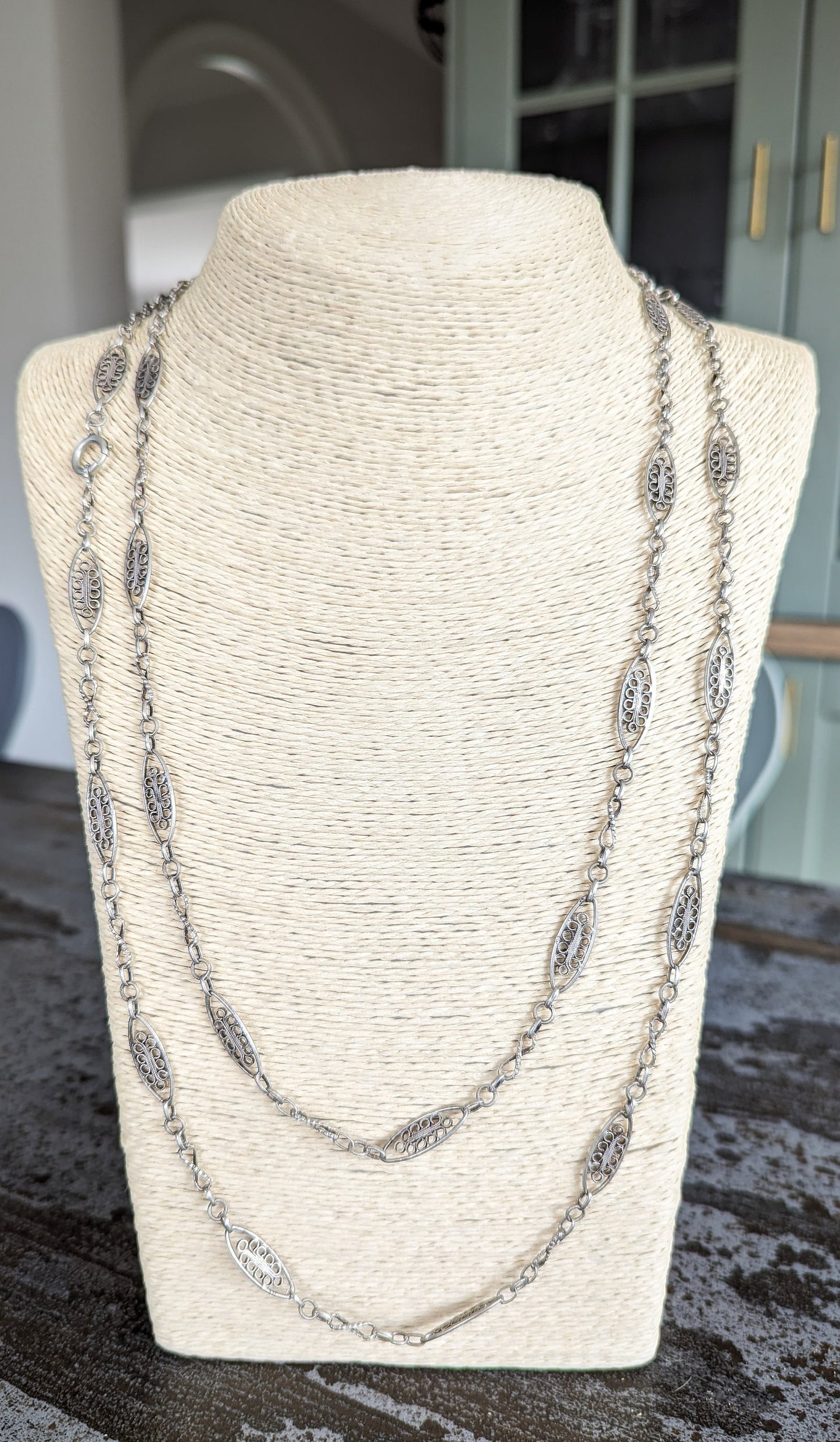 52" 1880- 1910 Antique Necklace French silver filigree Edwardian Chain Antique Longuard chain Vintage Necklace gift for her